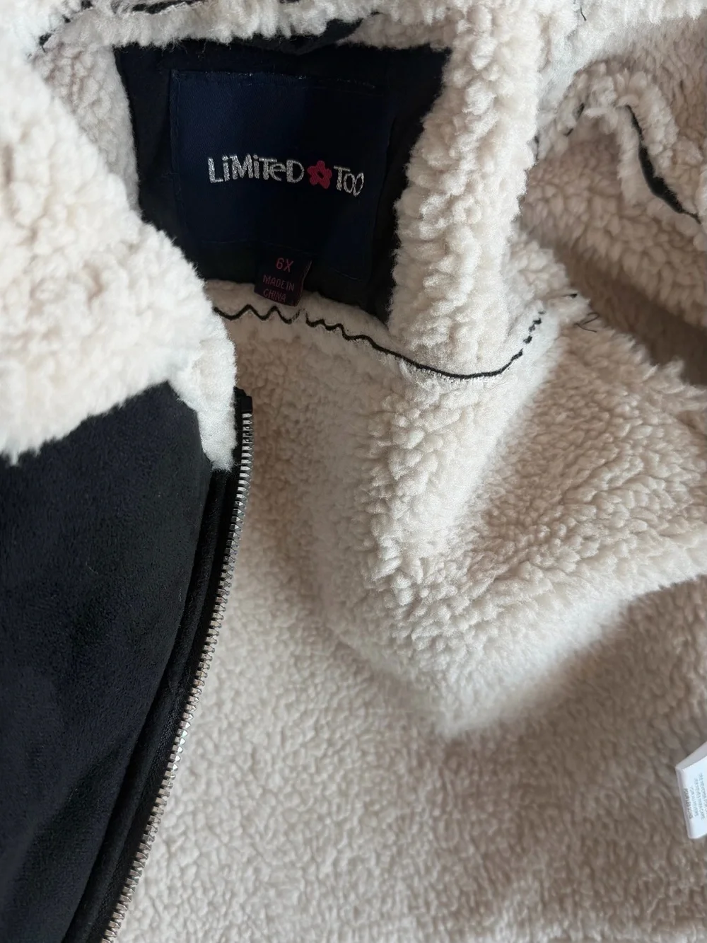 Limited Too Black Faux-Suede Jacket with Cream Sherpa Collar